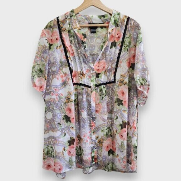 Torrid Vintage Plus Size Victorian Peasant Style Floral Pleated Blouse Size 2X - Picture 3 of 16